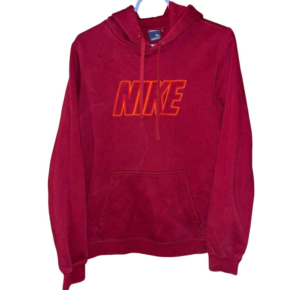 Nike Y2K embroidered logo red orange hoodie sweatshirt (small)
